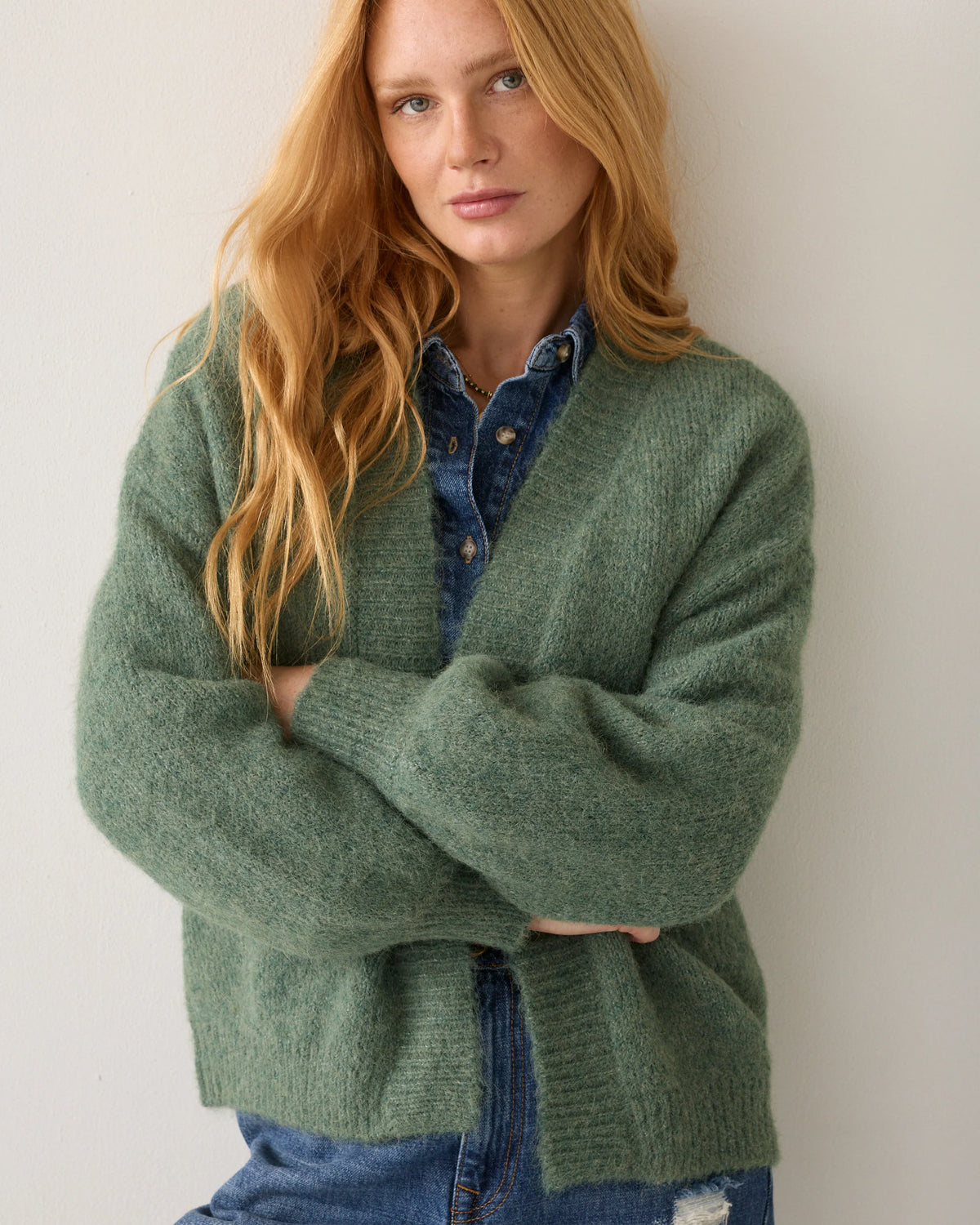 Summum - Soft cardigan with puff sleeves - Thyme Green