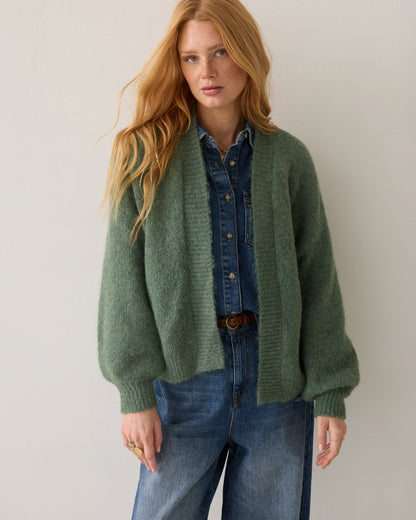 Summum - Soft cardigan with puff sleeves - Thyme Green