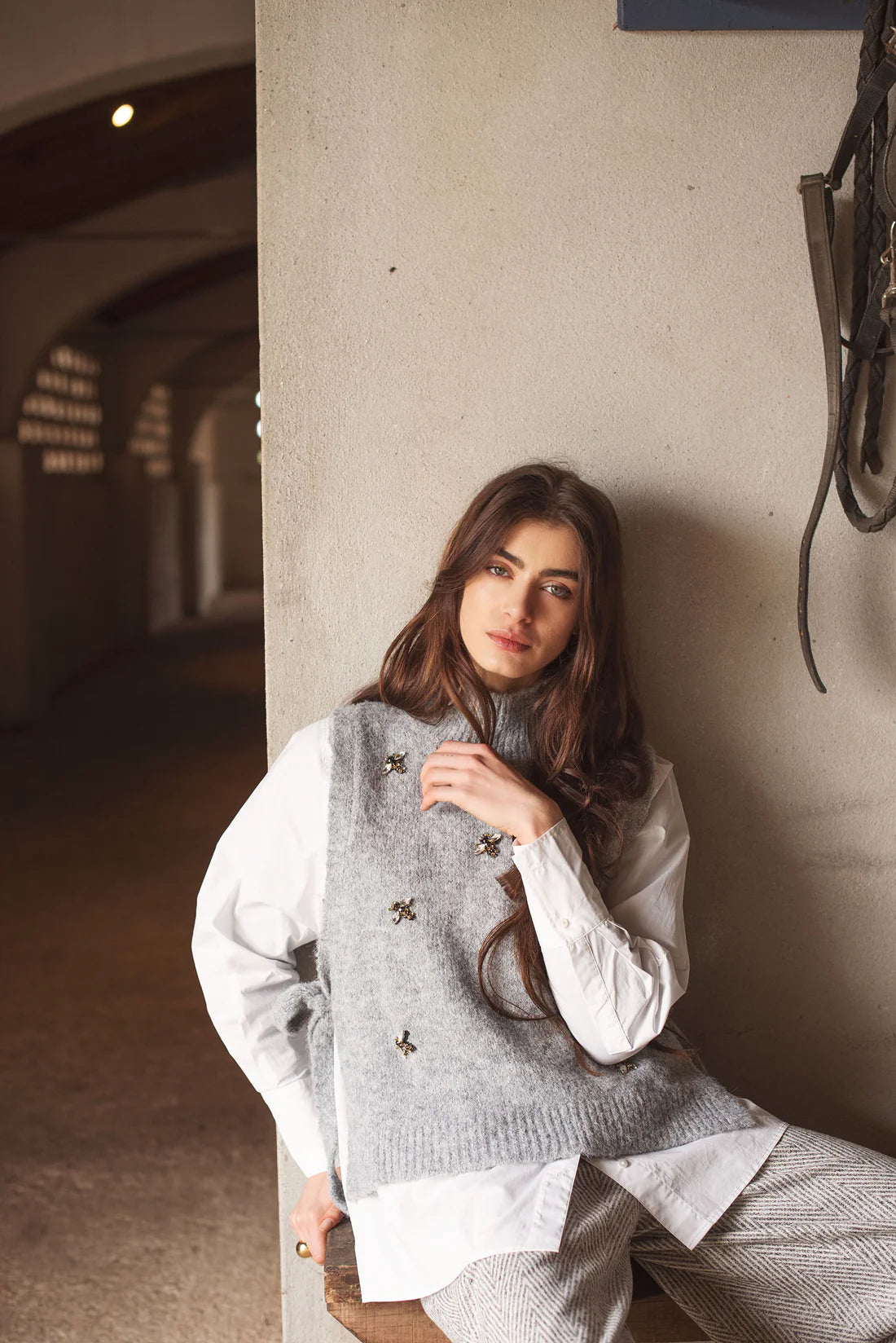 Spencer with bumble bee brooches