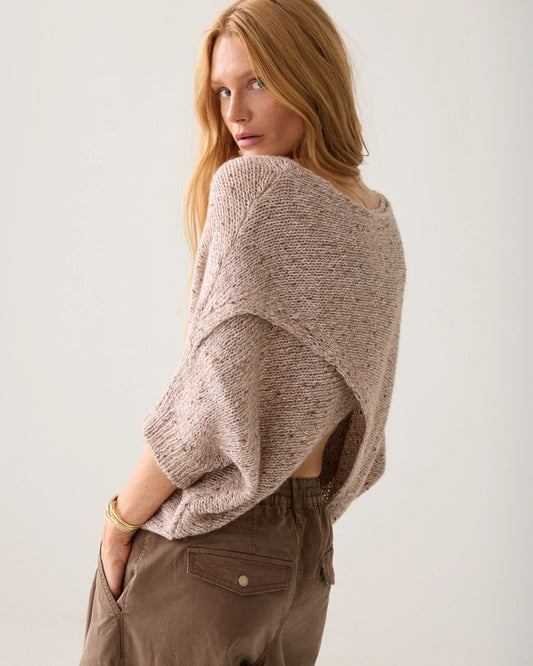 Summum - Chunky Knit Top with Mini Sequins - Light Taupe