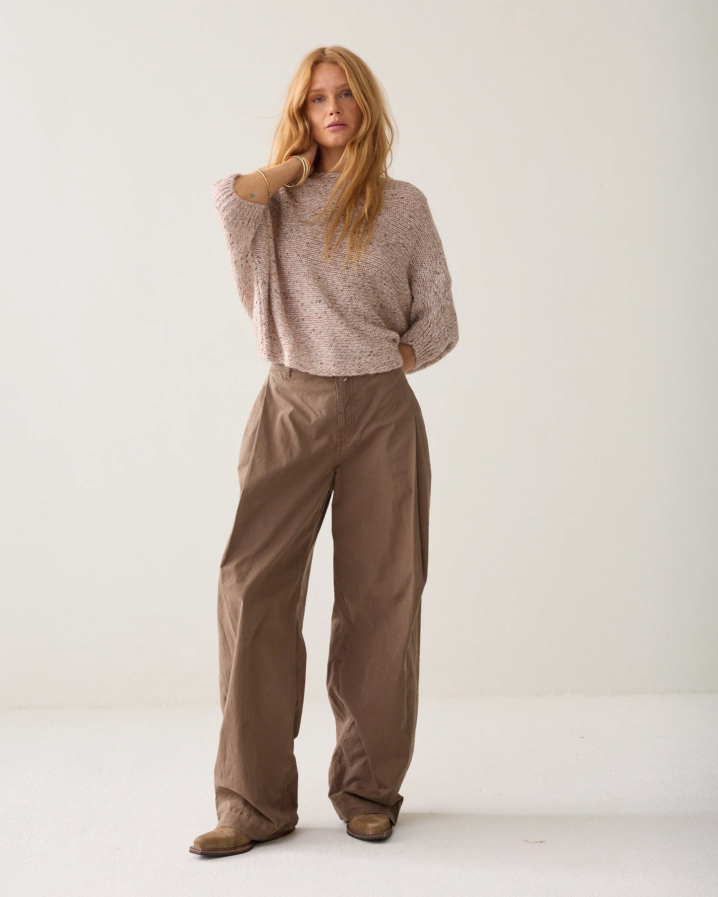 Summum - Chunky Knit Top with Mini Sequins - Light Taupe