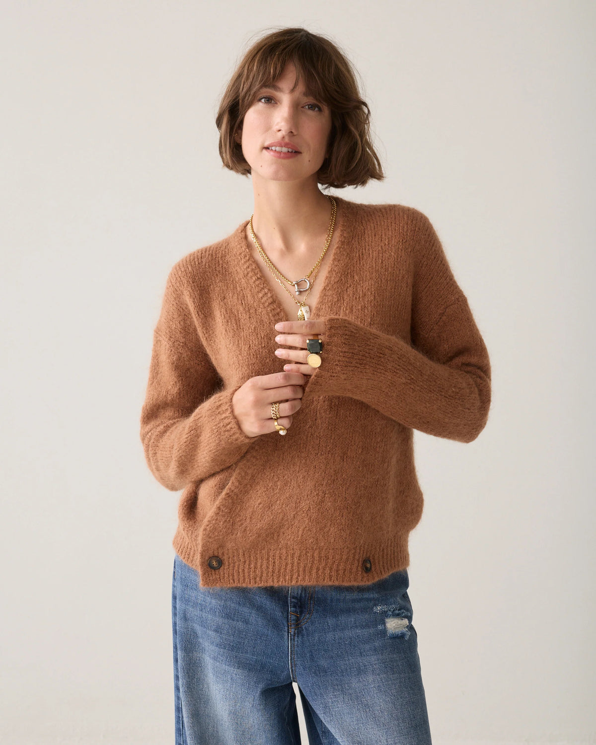Summum - Wrap cardigan in an Italian mohair blend - Cinnamon