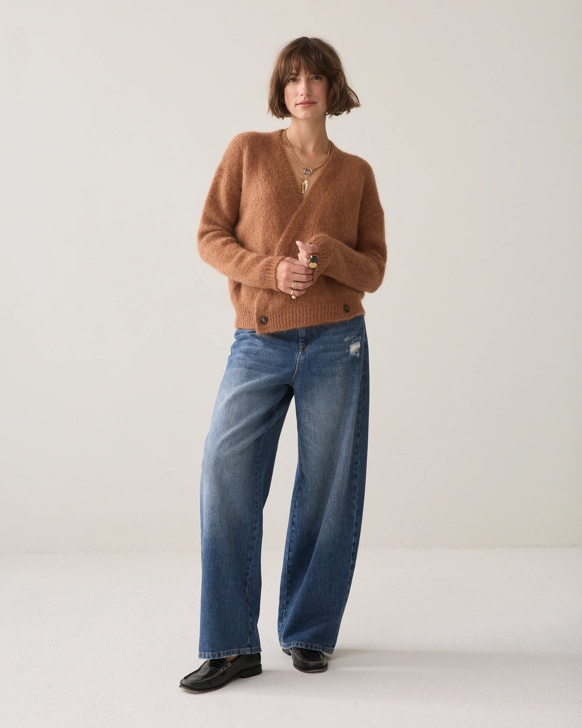 Summum - Wrap cardigan in an Italian mohair blend - Cinnamon