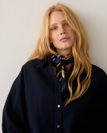 Summum - Printed satin scarf - Navy