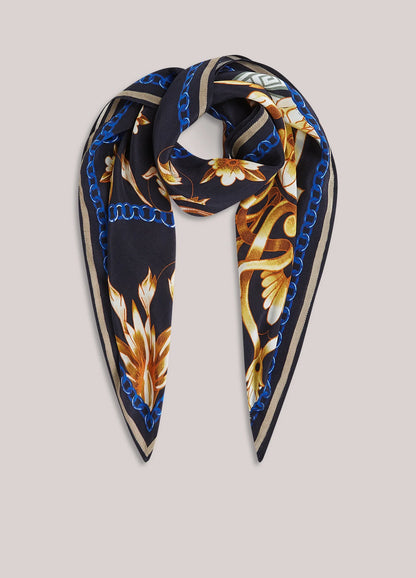 Summum - Printed satin scarf - Navy