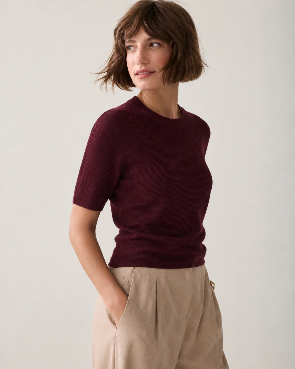 Summum - Puff sleeve knit top - Dark Burgundy