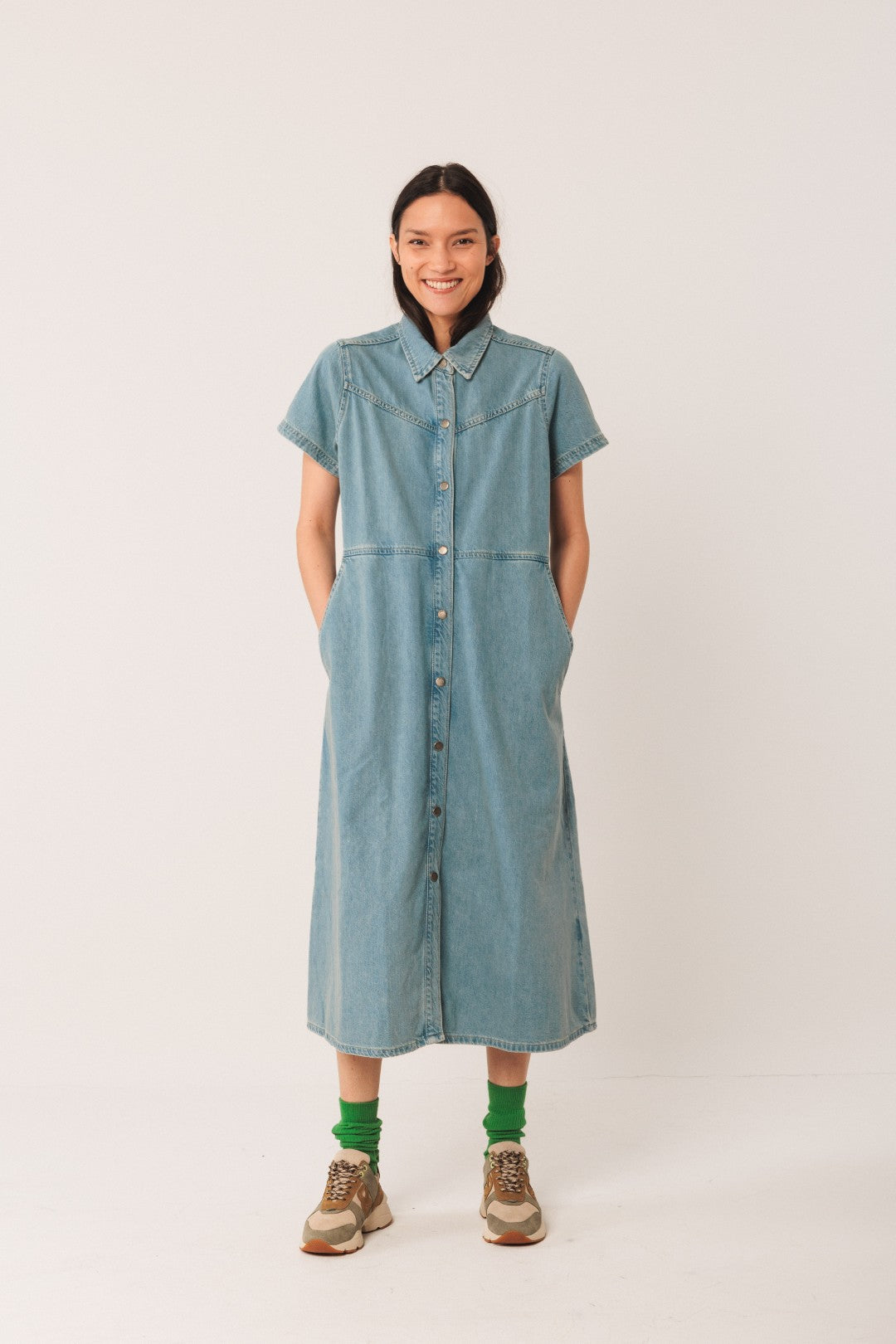 Indi & Cold - Denim Shirt Dress - Light Wash