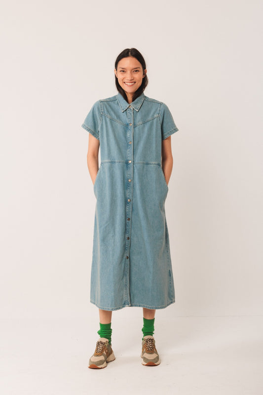 Indi & Cold - Denim Shirt Dress - Light Wash