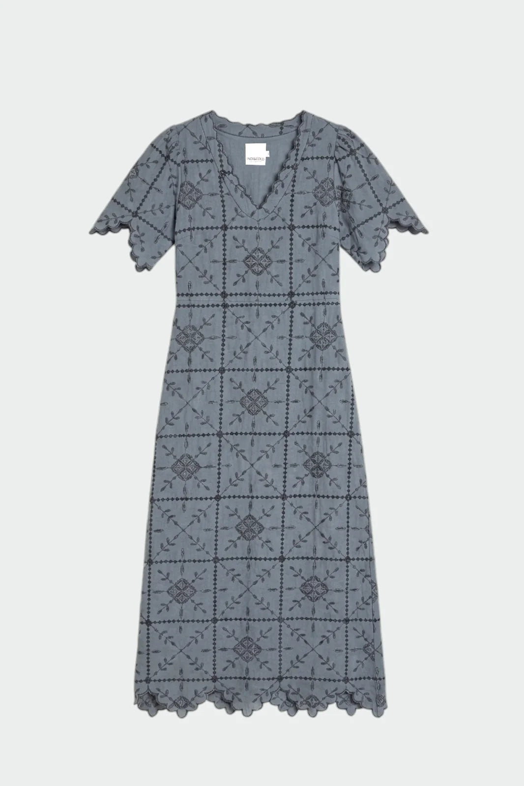 Indi&Cold - Embroidered Perforated Midi Dress - Plomo