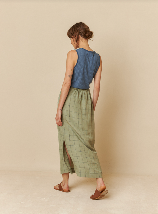 Indi&Cold - Maxi Skirt in Check Pattern - Pistachio