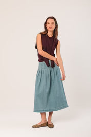 Indi&Cold - Pleated Denim Skirt - Super Stone