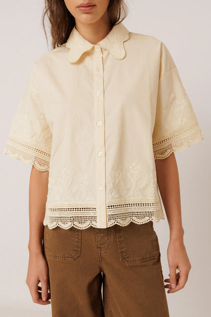 Indi & Cold - Poplin Embroidered Shirt - Mantequilla