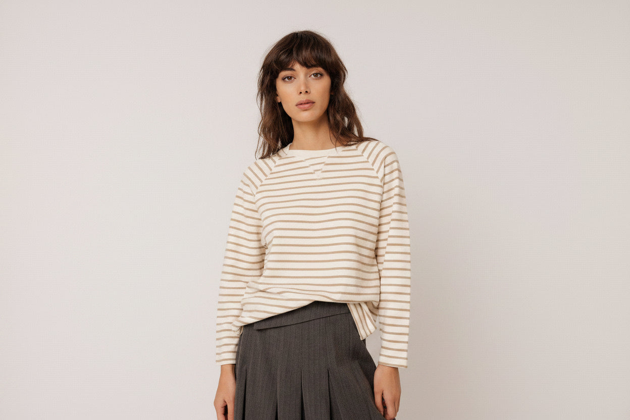 Indi_Cold-Striped-Terrycloth-Sweatshirt-model-facing-front