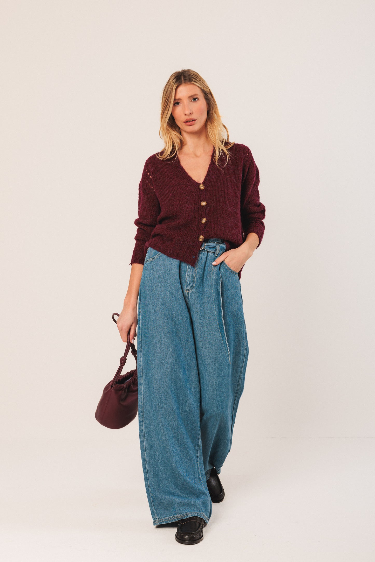 GATHERED LEATHER TOTE