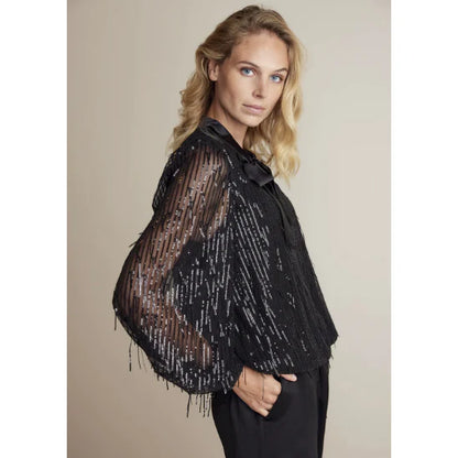 Sequin Fringe Top - Black