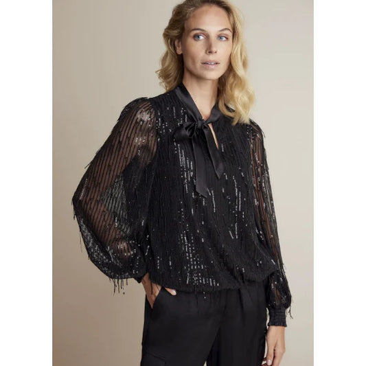 Sequin Fringe Top - Black