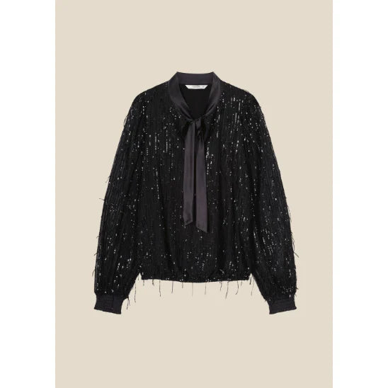 Sequin Fringe Top - Black