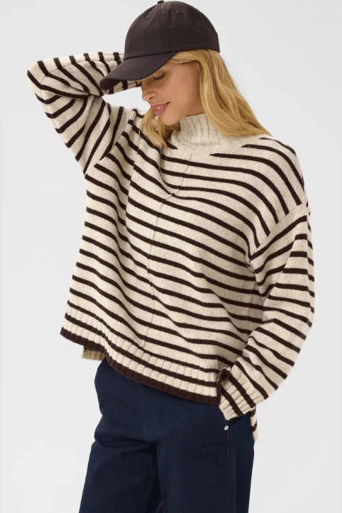 Part Two - Lilye Sweater - French Oak Melange/ Ganache Stripe