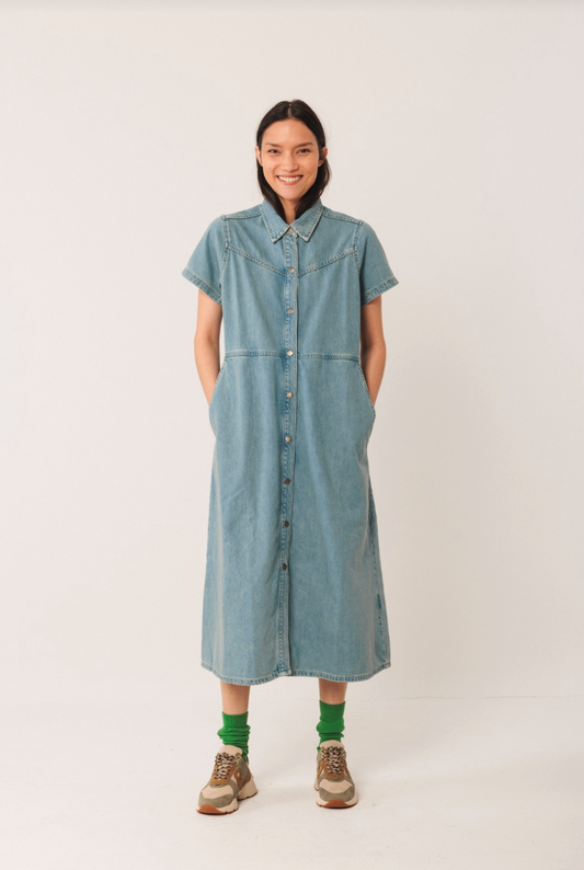 Indi & Cold - Denim Shirt Dress - Light Wash
