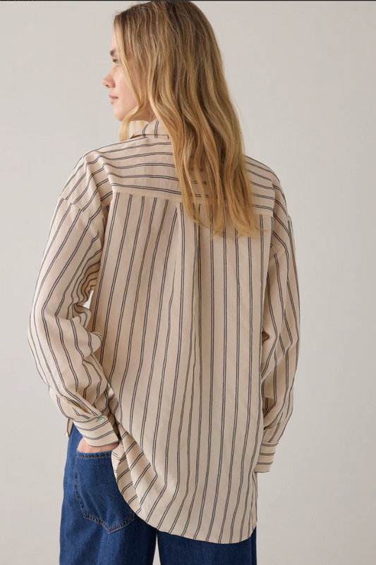 Summum - Adjustable Chenille Blouse - Ivory Midnight Blue Stripe
