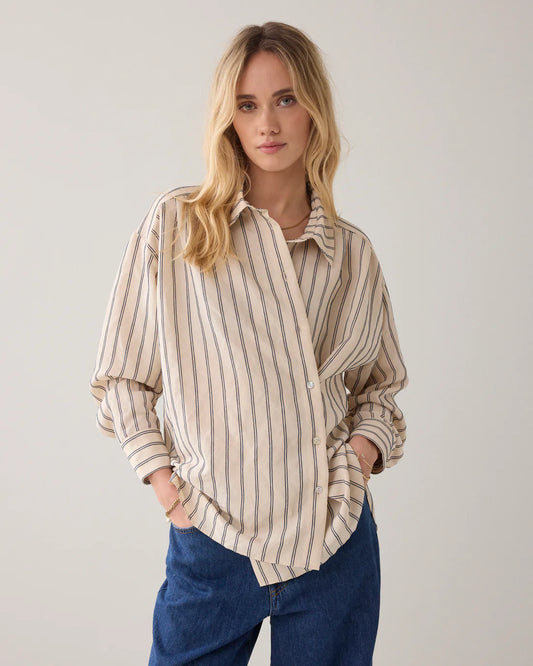 Summum - Adjustable Chenille Blouse - Ivory Midnight Blue Stripe