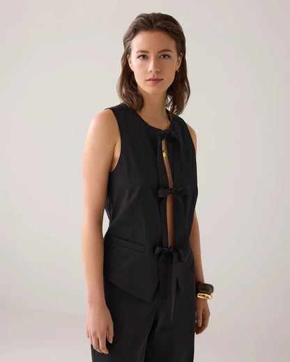 Summum - Cotton Street Gilet with Bows - Black