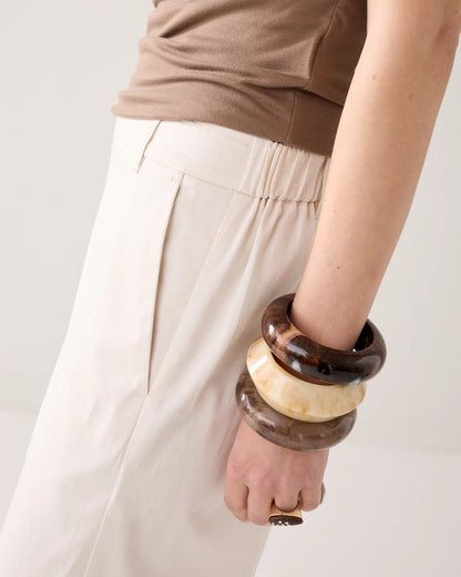 Summum - Long trousers with slit - Ivory