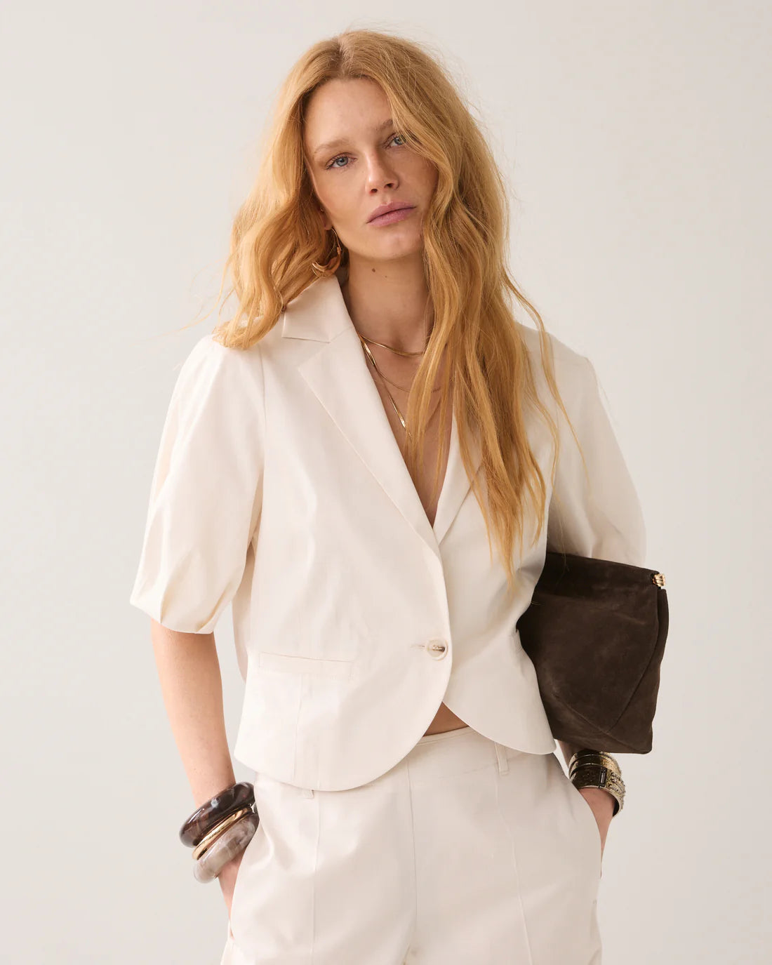 Summum - Short Sleeved Blazer - Pebble Beige