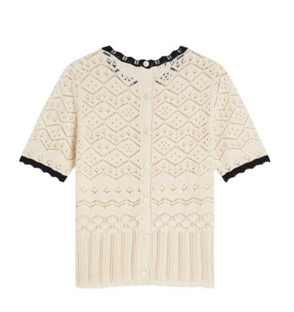Summum - Short Sleeve Sweater Ajour Knit - Off White