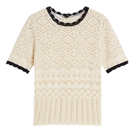 Summum - Short Sleeve Sweater Ajour Knit - Off White
