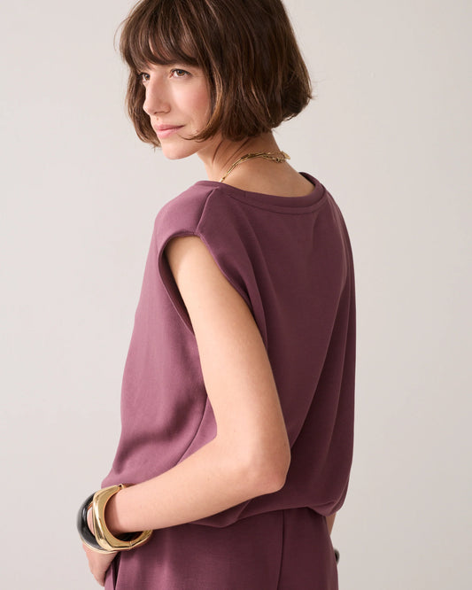 Summum - Boxy top in soft scuba fabric - Deep Fig
