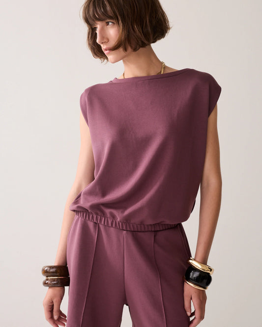 Summum - Boxy top in soft scuba fabric - Deep Fig