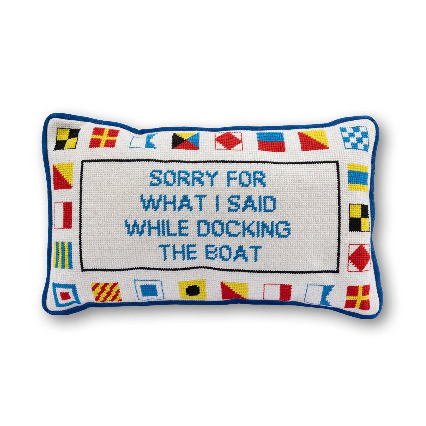 Furbish - Docking The Boat Needlepoint Pillow - Blue