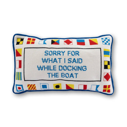 Furbish - Docking The Boat Needlepoint Pillow - Blue
