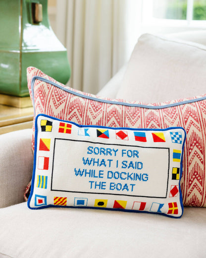 Furbish - Docking The Boat Needlepoint Pillow - Blue