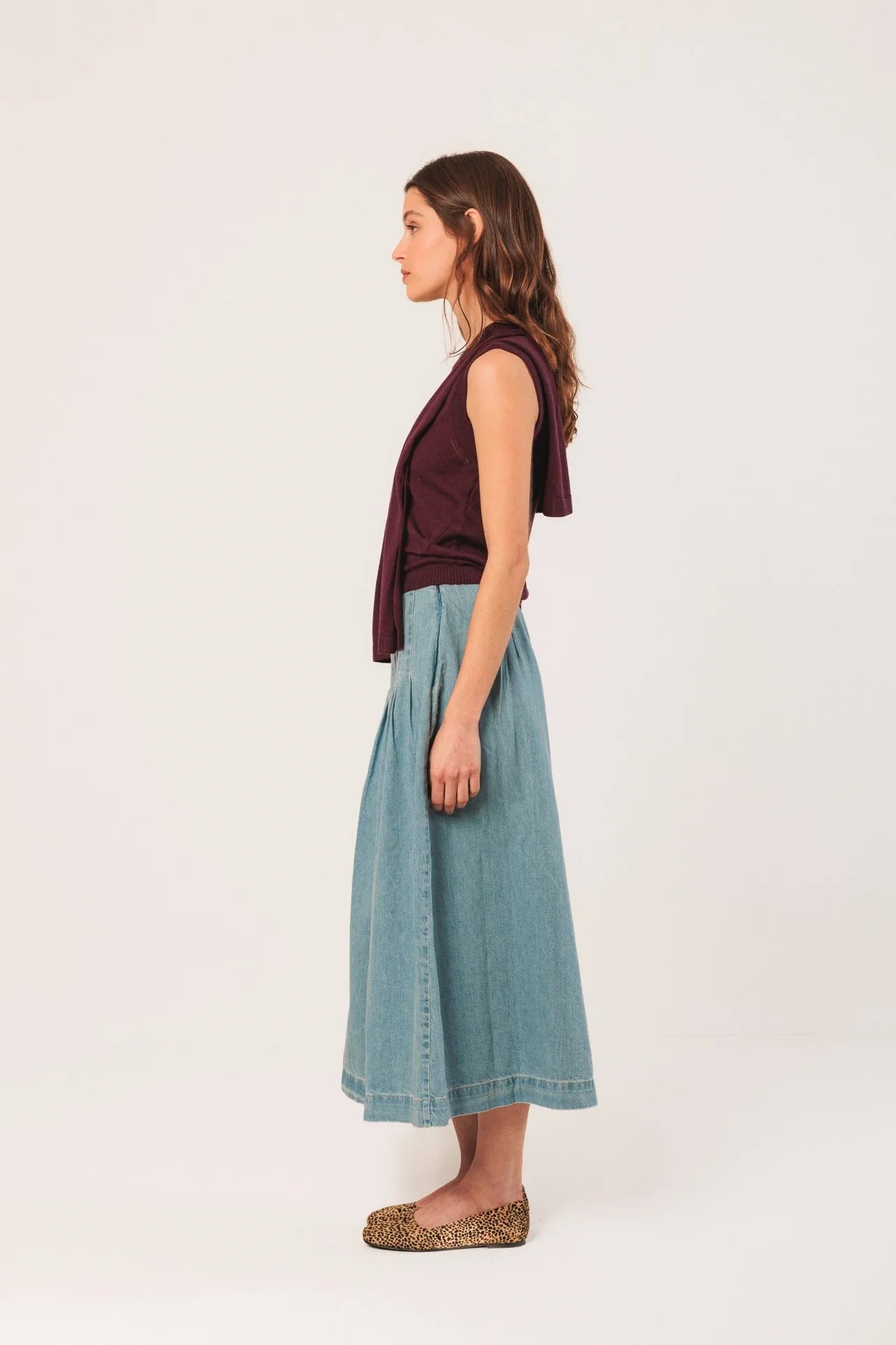Indi & Cold - Pleated Denim Skirt - Super Stone