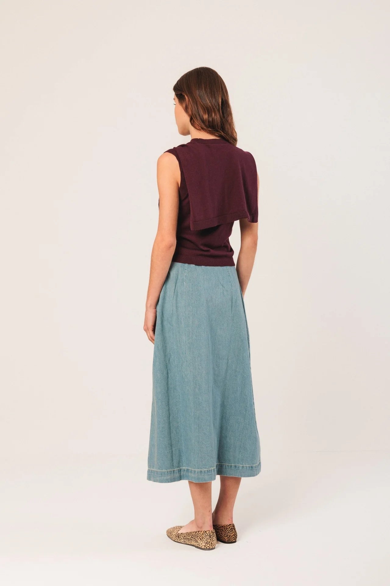 Indi & Cold - Pleated Denim Skirt - Super Stone