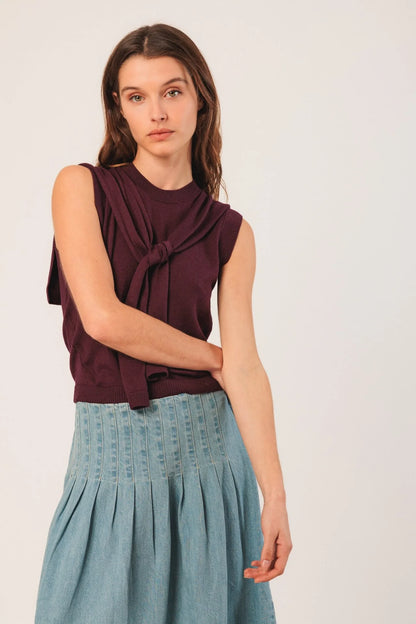 Indi & Cold - Pleated Denim Skirt - Super Stone