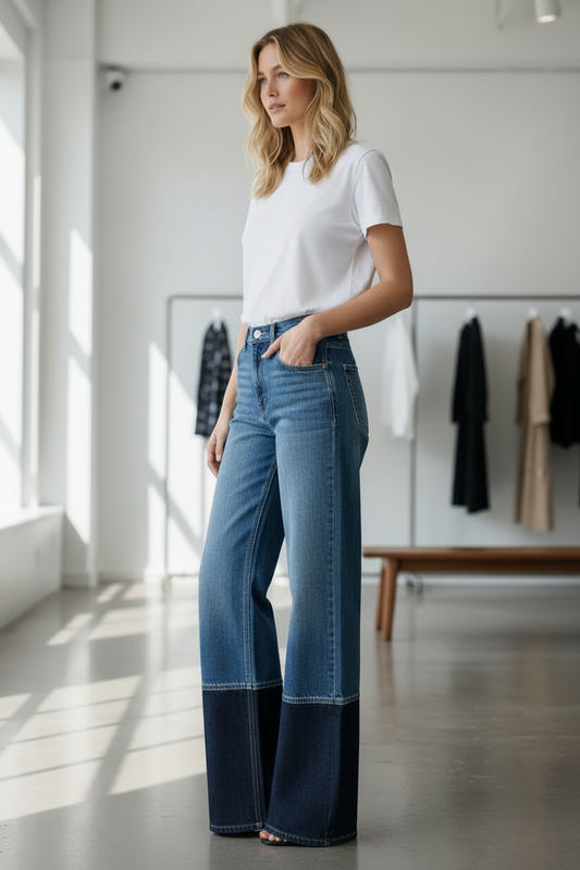 Summum - Two-Tone Wide Leg Jeans - Denim
