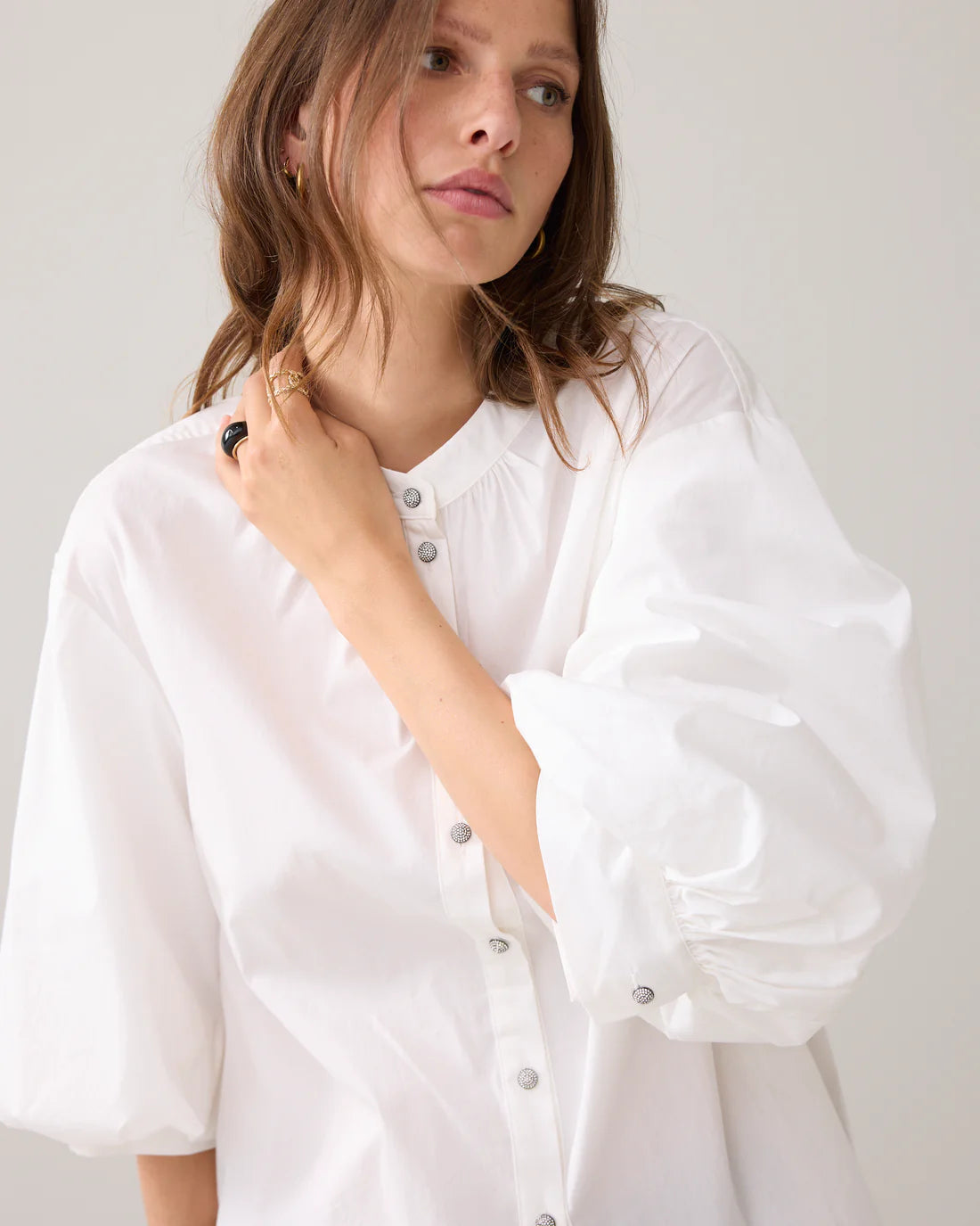 Summum - Cotton Stretch Blouse - Soft White
