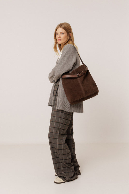 Indi&Cold - MEDIUM SUEDE LEATHER BAG - Chocolate