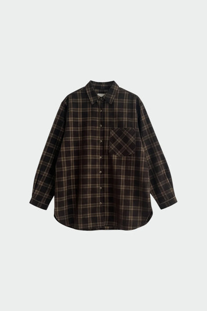 Indi & Cold - Oversize Checkered Micro-Corduroy Shirt, Chocolate
