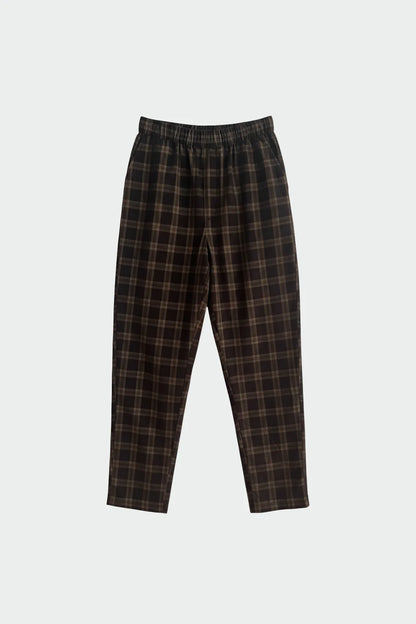 Indi & Cold - Elastic Micro-Corduroy Checkered Pants - Chocolate