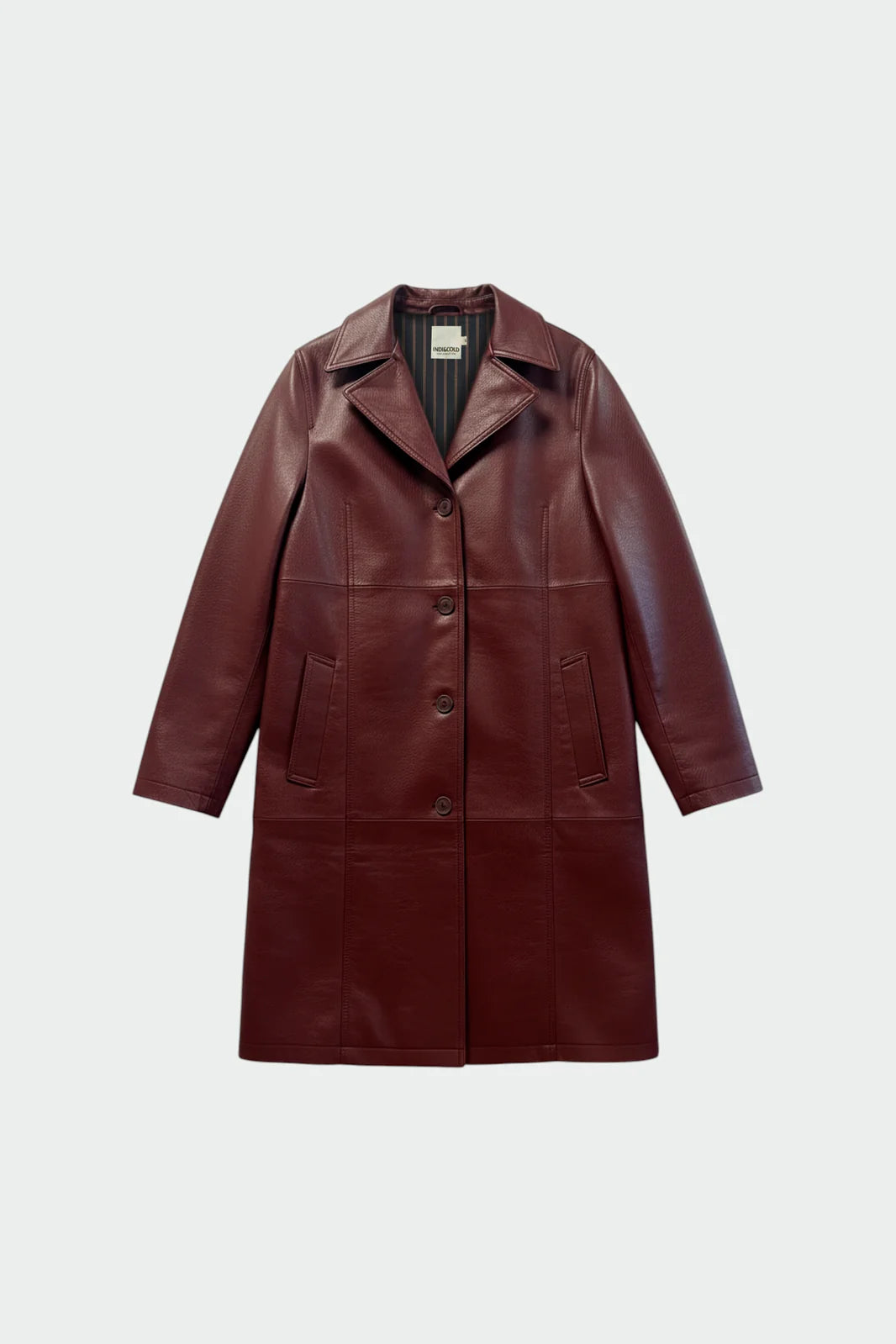 Indi & Cold - Long Faux Leather Coat - Berry