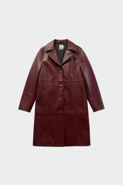 Indi & Cold - Long Faux Leather Coat - Berry