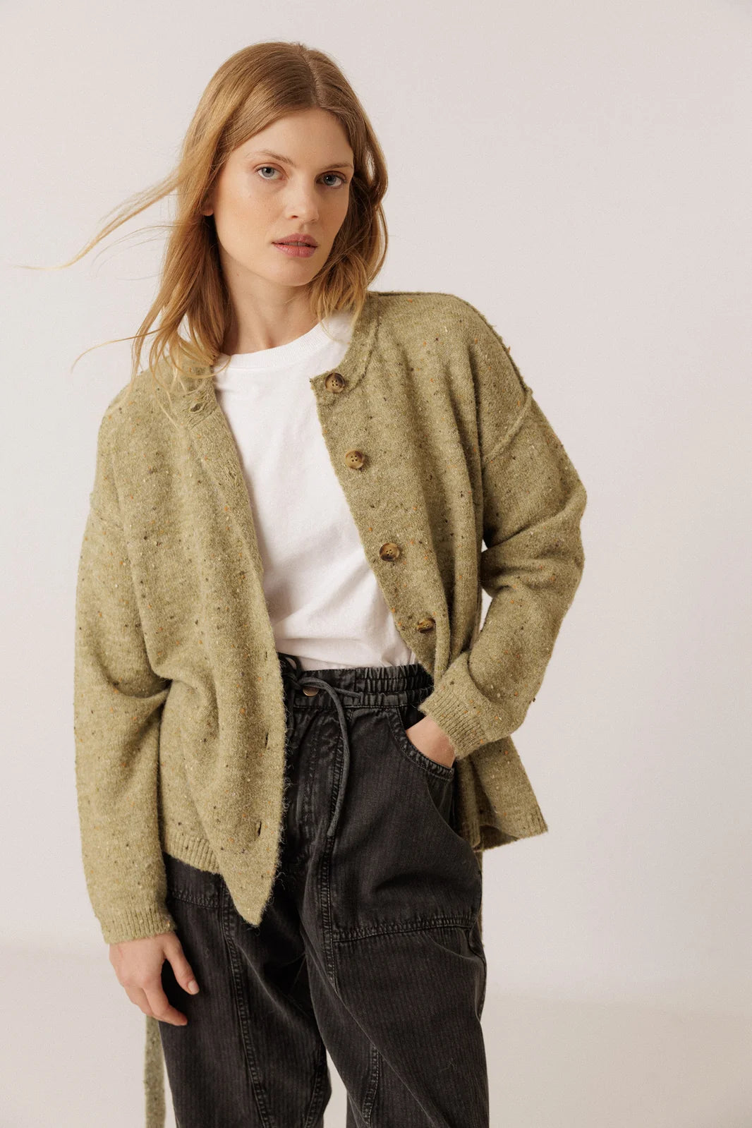 Indi & Cold - Cardigan with Belt - Verde