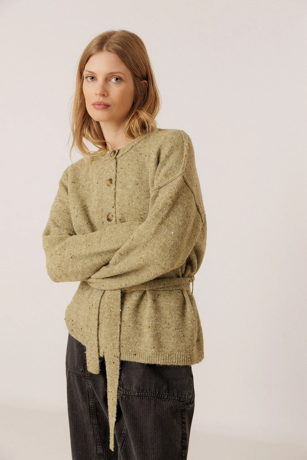 Indi & Cold - Cardigan with Belt - Verde
