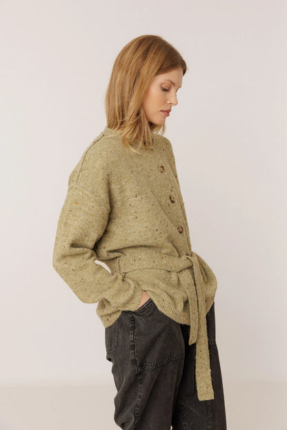 Indi & Cold - Cardigan with Belt - Verde