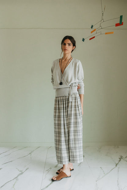 Indi & Cold - Crossover Knit Cardigan - Light Grey