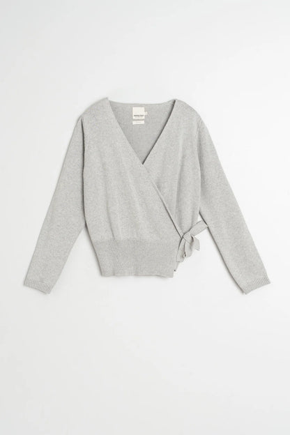 Indi & Cold - Crossover Knit Cardigan - Light Grey